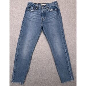 Levi's Premium Wedgie Jeans Women's 26 Blue Mid-Rise‎ Raw Hem Button Fly Big E